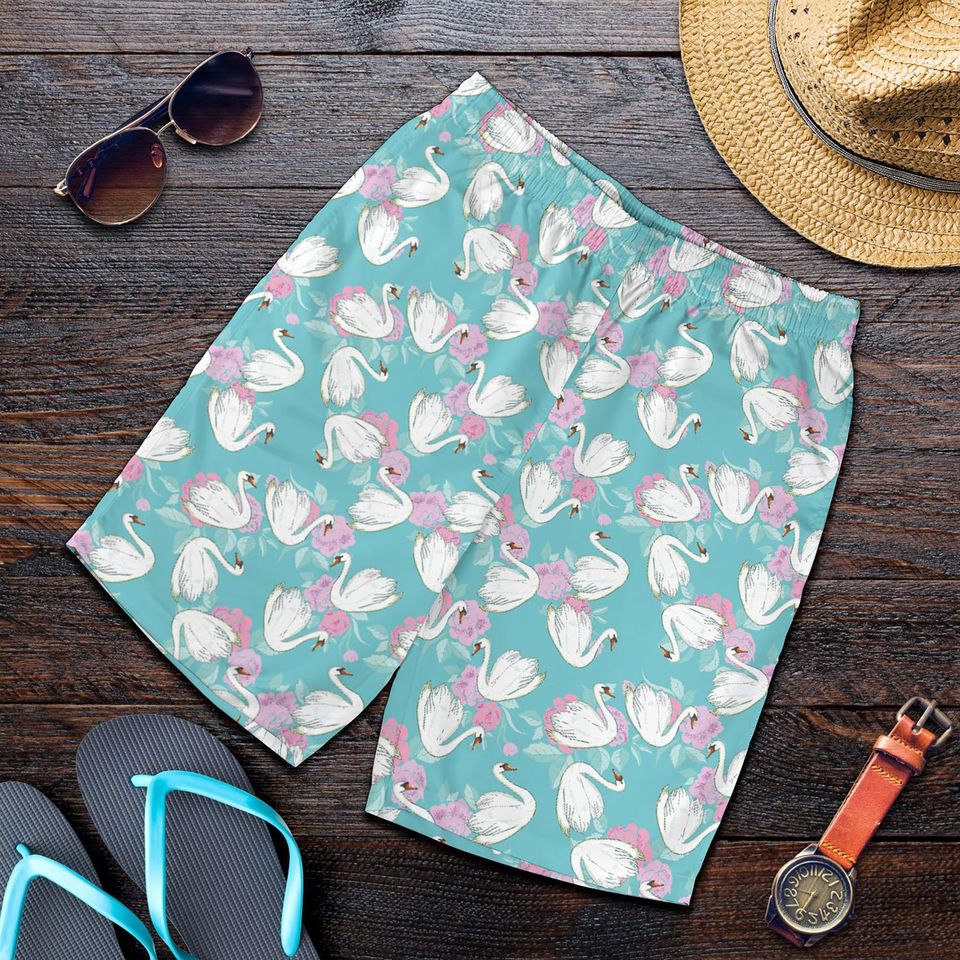 Swan Shorts - Swan Pattern Swim Shorts