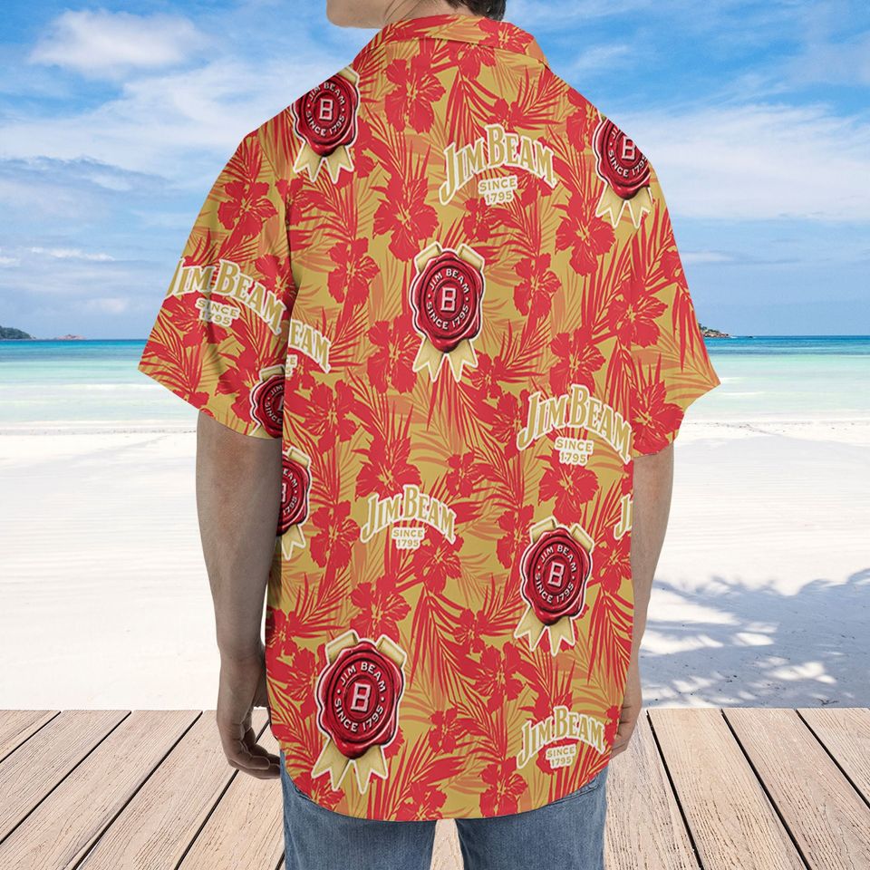 Jim Beam Hawaiian Tropical Flower Pattern Jim Beam Baseball Shirt