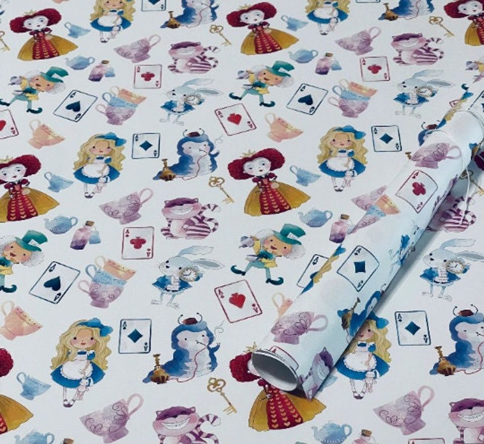 Alice in Wonderland Wrapping Paper Sheets The Mad Hatter White Rabbit tea party