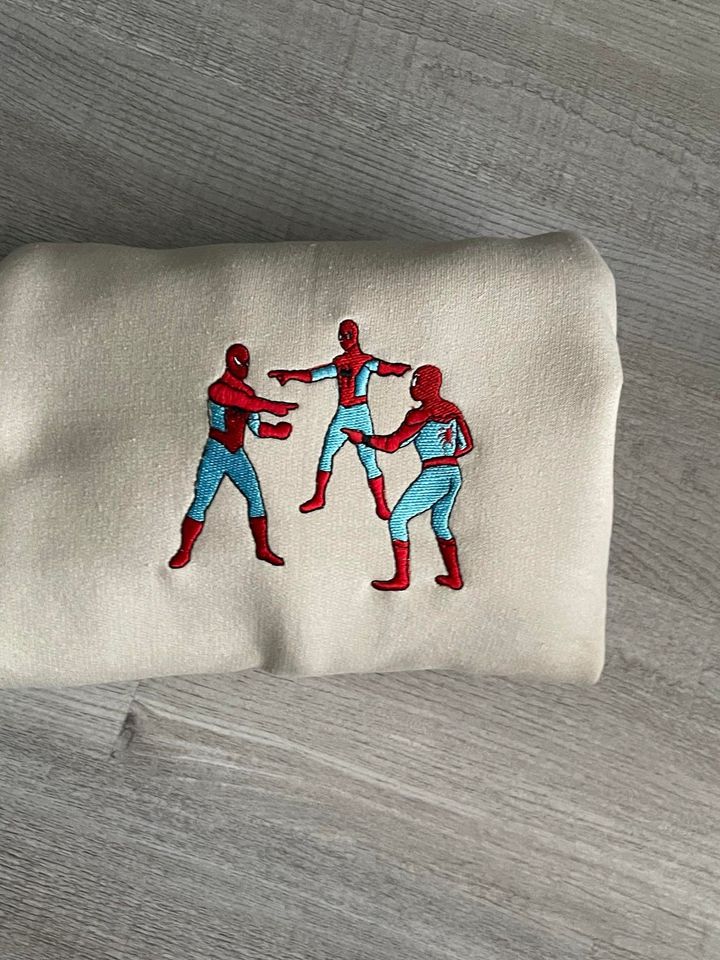 Beige Embroidered Triple Spiderman Sweatshirt