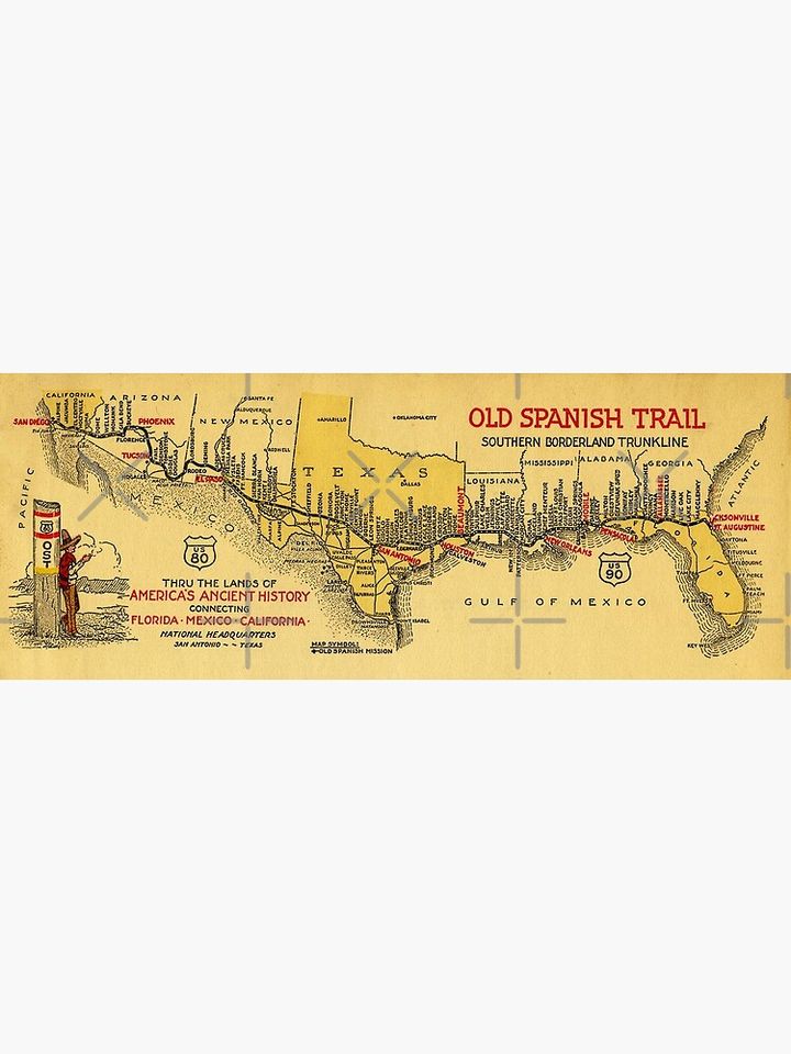 Map of the Old Spanish Trail Saint Augustine to San Diego 1931 Premium Matte Vertical Poster
