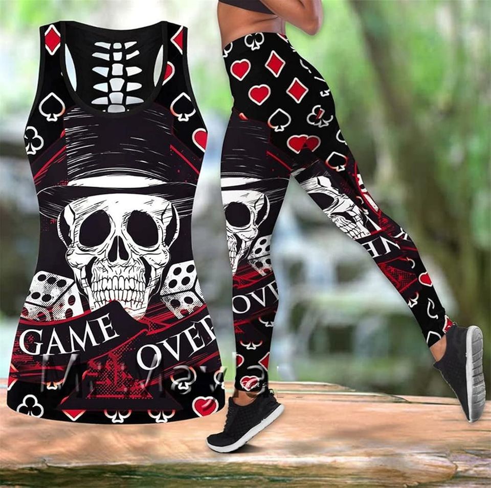 Skull Game Hollow Tank Top Legging Sets