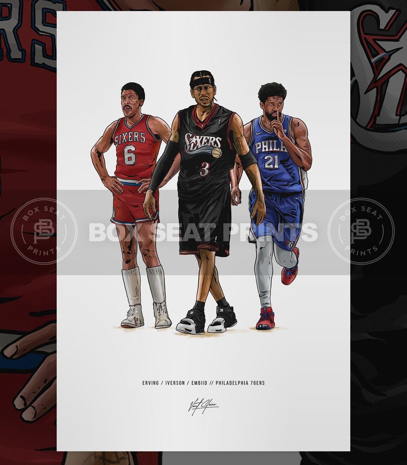 Dr J Allen Iverson Joel Embiid Basketball Art Poster