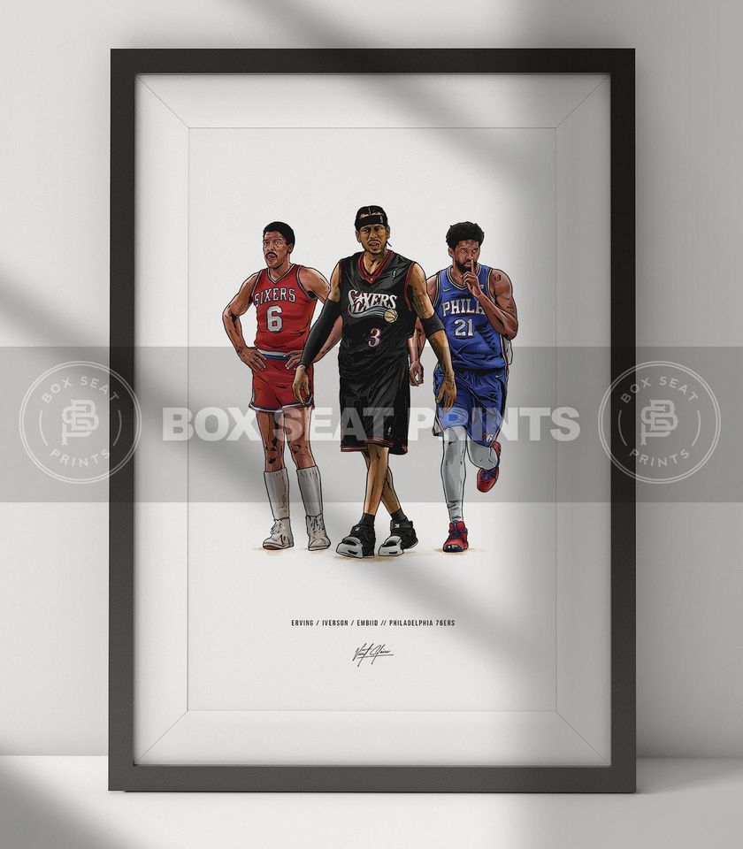 Dr J Allen Iverson Joel Embiid Basketball Art Poster