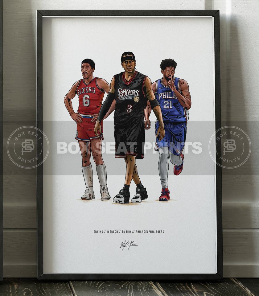 Dr J Allen Iverson Joel Embiid Basketball Art Poster