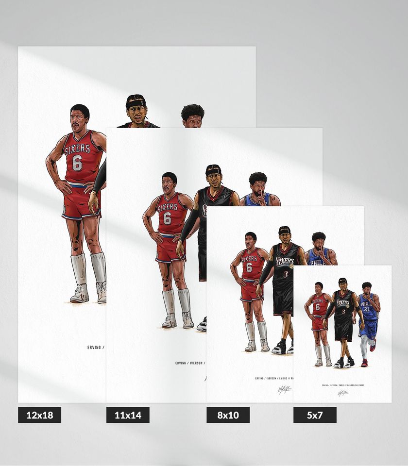 Dr J Allen Iverson Joel Embiid Basketball Art Poster