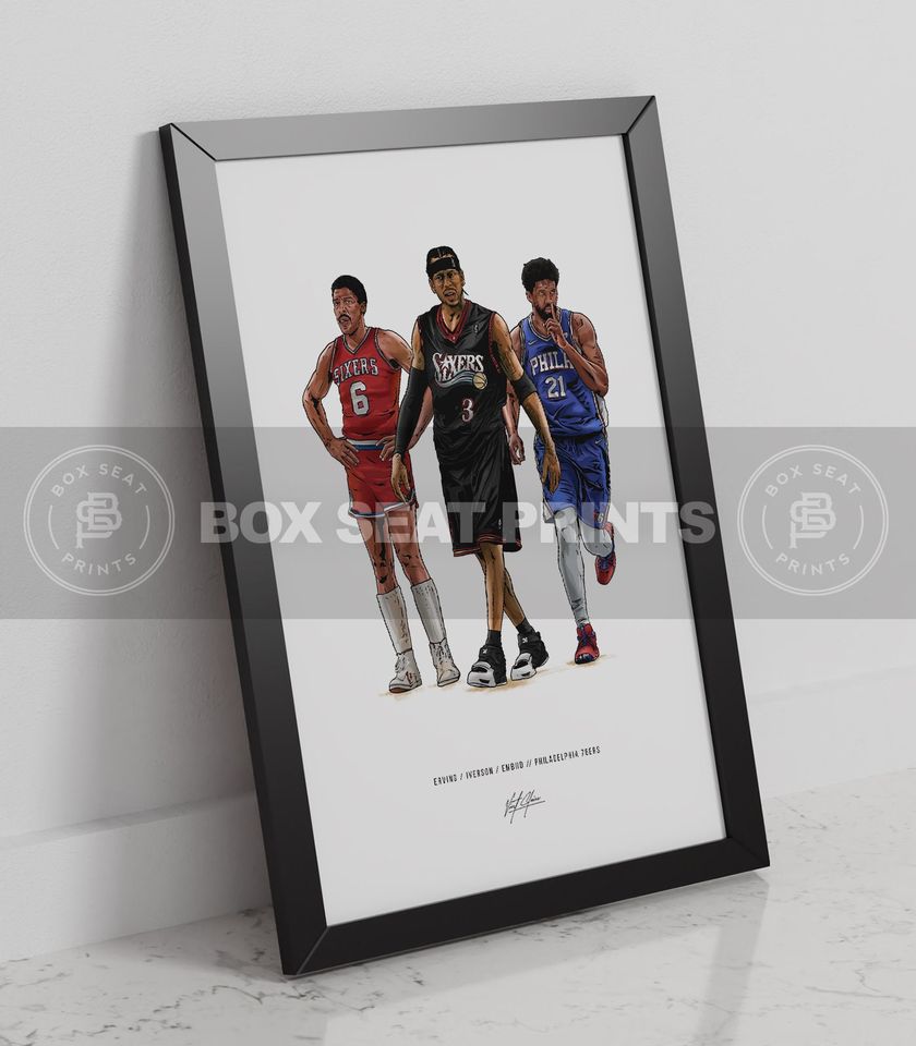 Dr J Allen Iverson Joel Embiid Basketball Art Poster