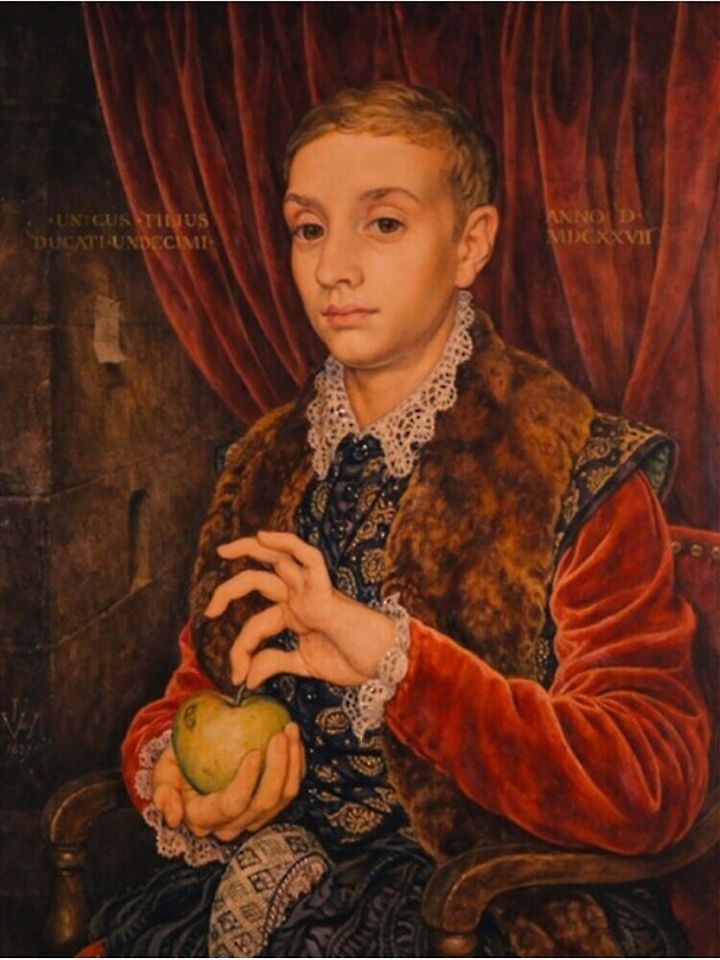 Boy With Apple Painting Canvas