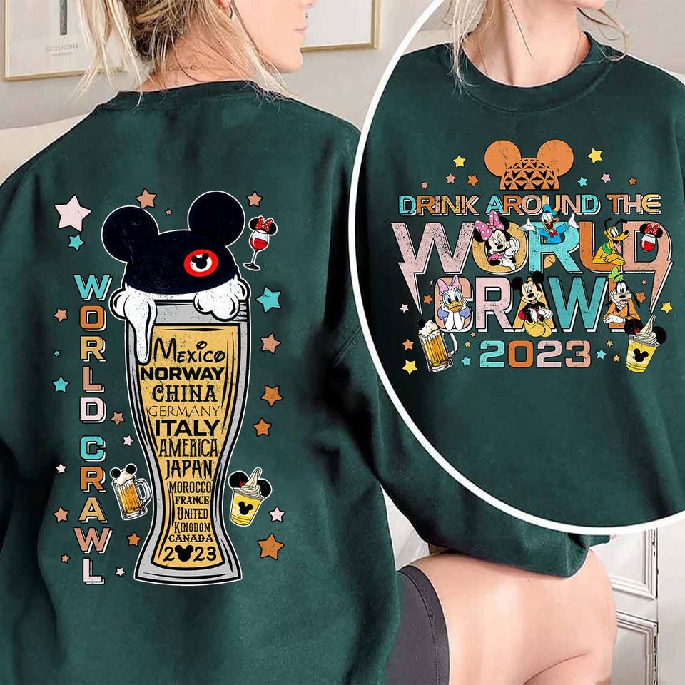 Vintage Two-sided Disney Drinking Around The World Crawl 2023 Shirt