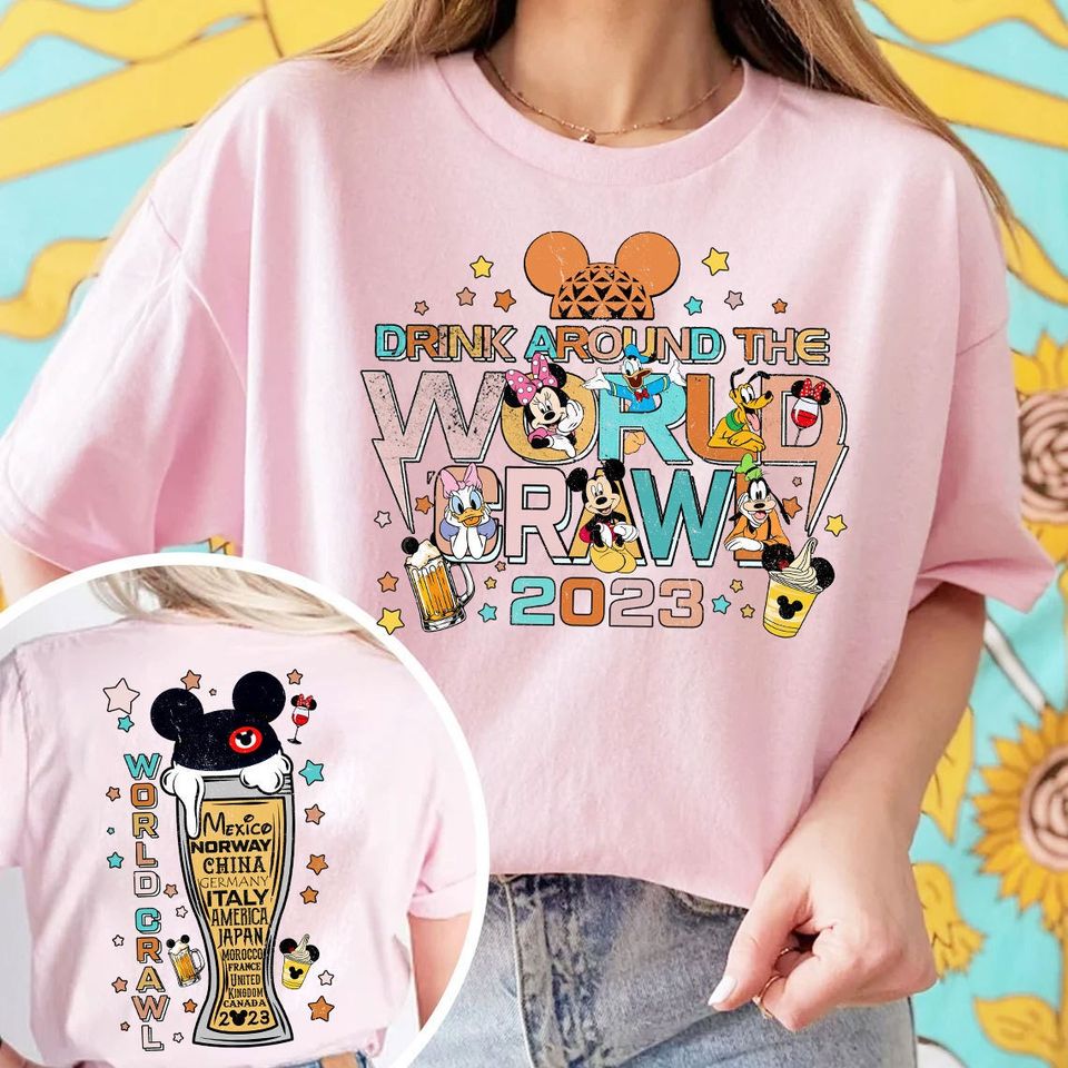 Vintage Two-sided Disney Drinking Around The World Crawl 2023 Shirt