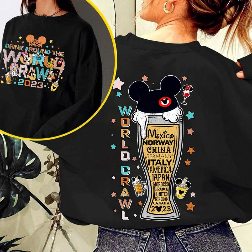 Vintage Two-sided Disney Drinking Around The World Crawl 2023 Shirt
