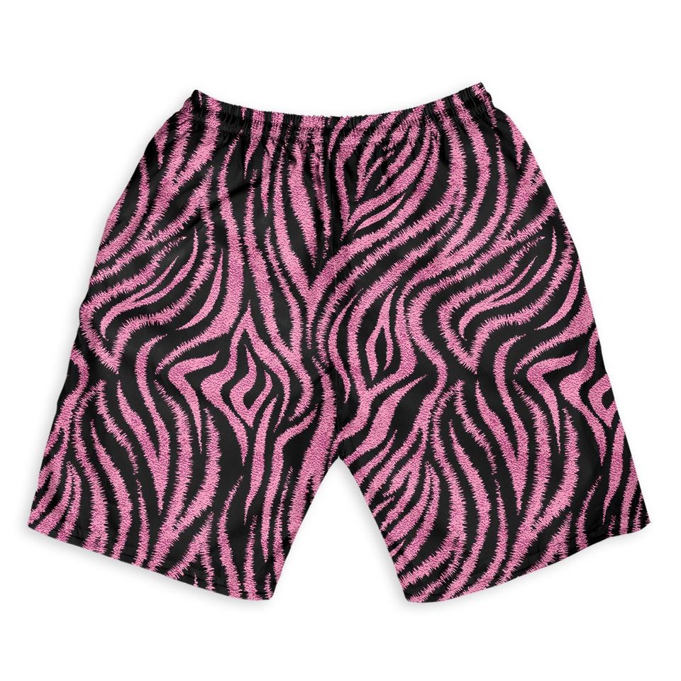 Seamless Pink Zebra Skin Pattern Glamorous Zebra Vector Men Beach Shorts