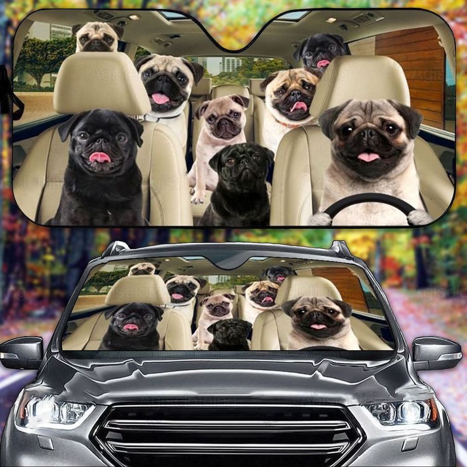Pug Car Sunshade, Pug Car Windshield