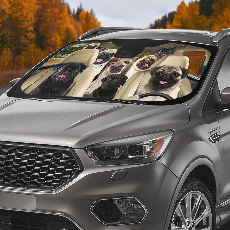 Pug Car Sunshade, Pug Car Windshield
