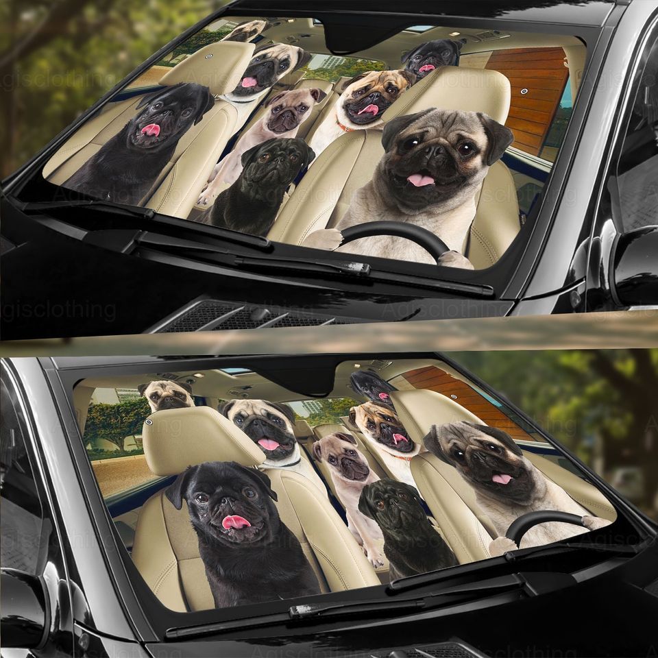 Pug Car Sunshade, Pug Car Windshield