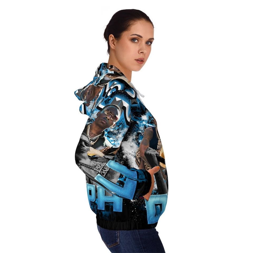 Womens Black and Blue Young Dolph Rapper Full-Zip Hoodie