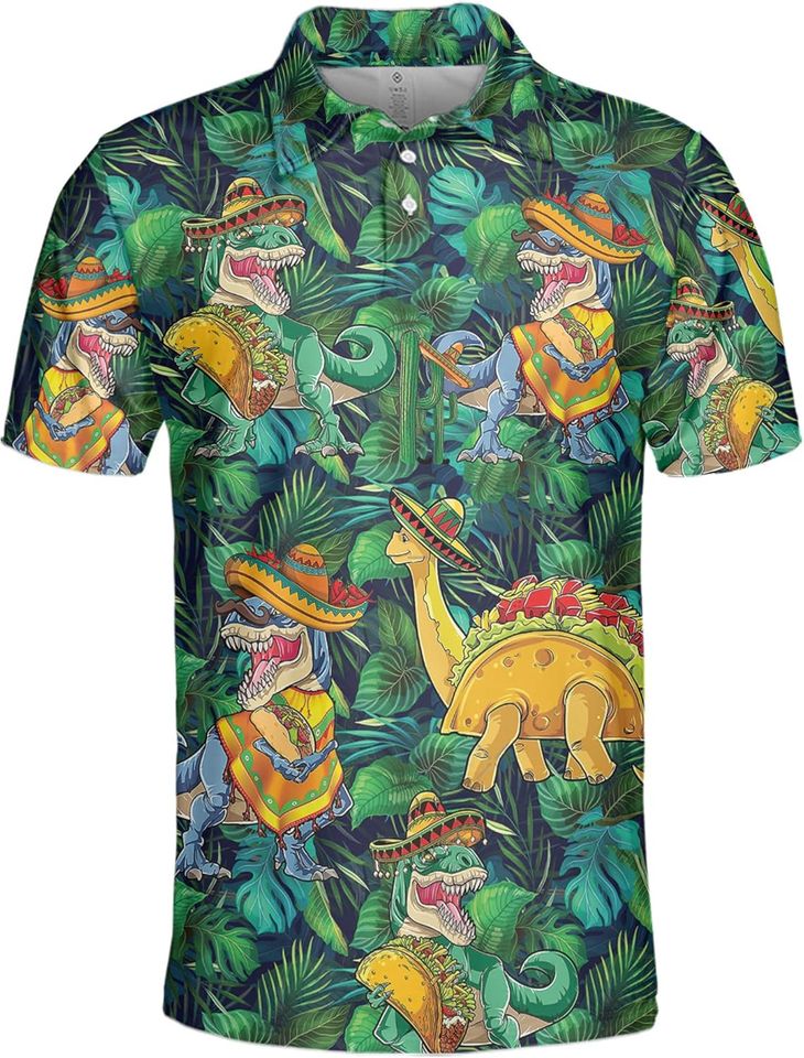 Gopory Dinosaur Golf Shirts for Men Dinosaur Shirt Men Hawaiian Polo Shirts