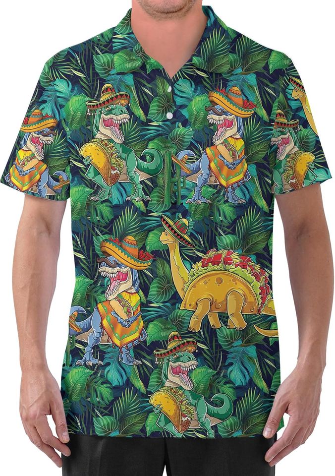 Gopory Dinosaur Golf Shirts for Men Dinosaur Shirt Men Hawaiian Polo Shirts
