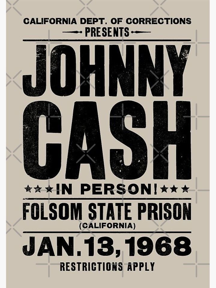 Johnny Cash Vintage Folsom Prison Concert Poster Premium Matte Vertical Poster