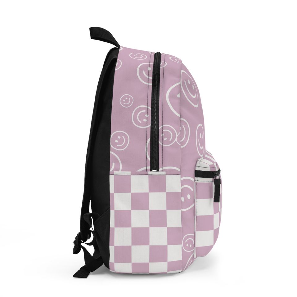 Retro Lavender and White Floral Smiley Face Backpack