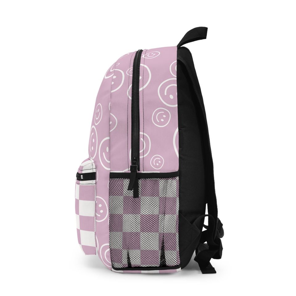 Retro Lavender and White Floral Smiley Face Backpack
