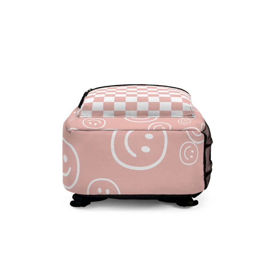 Pink Smiley Face & Checkered Backpack