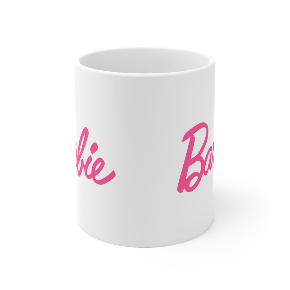 Barbie Barbie and Ken Pink White Ceramic Mug