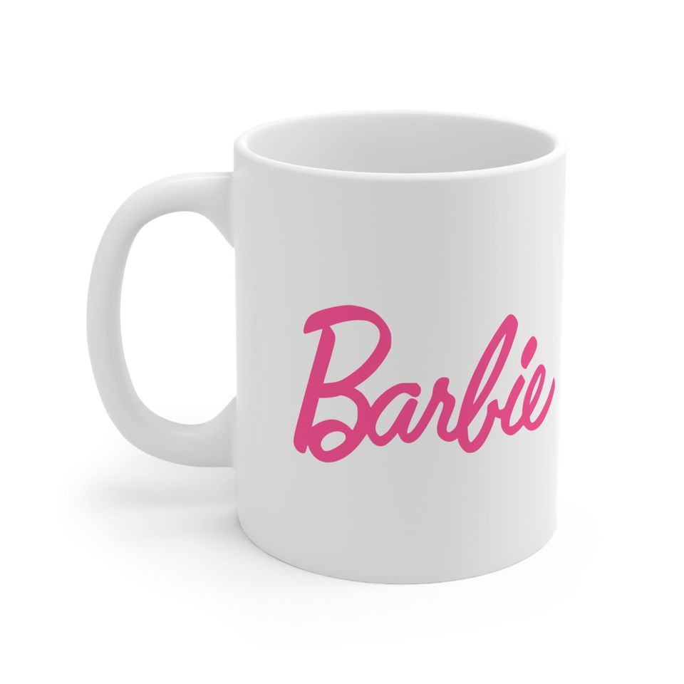 Barbie Barbie and Ken Pink White Ceramic Mug