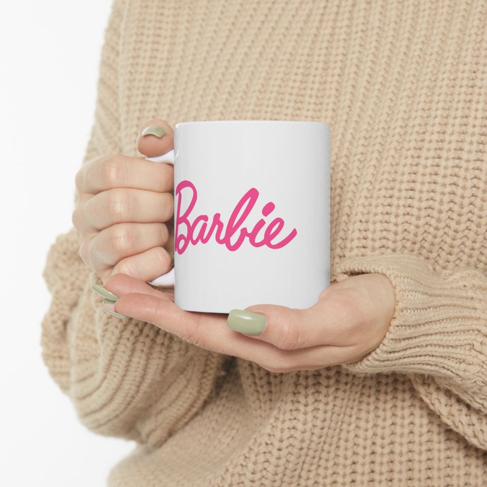Barbie Barbie and Ken Pink White Ceramic Mug