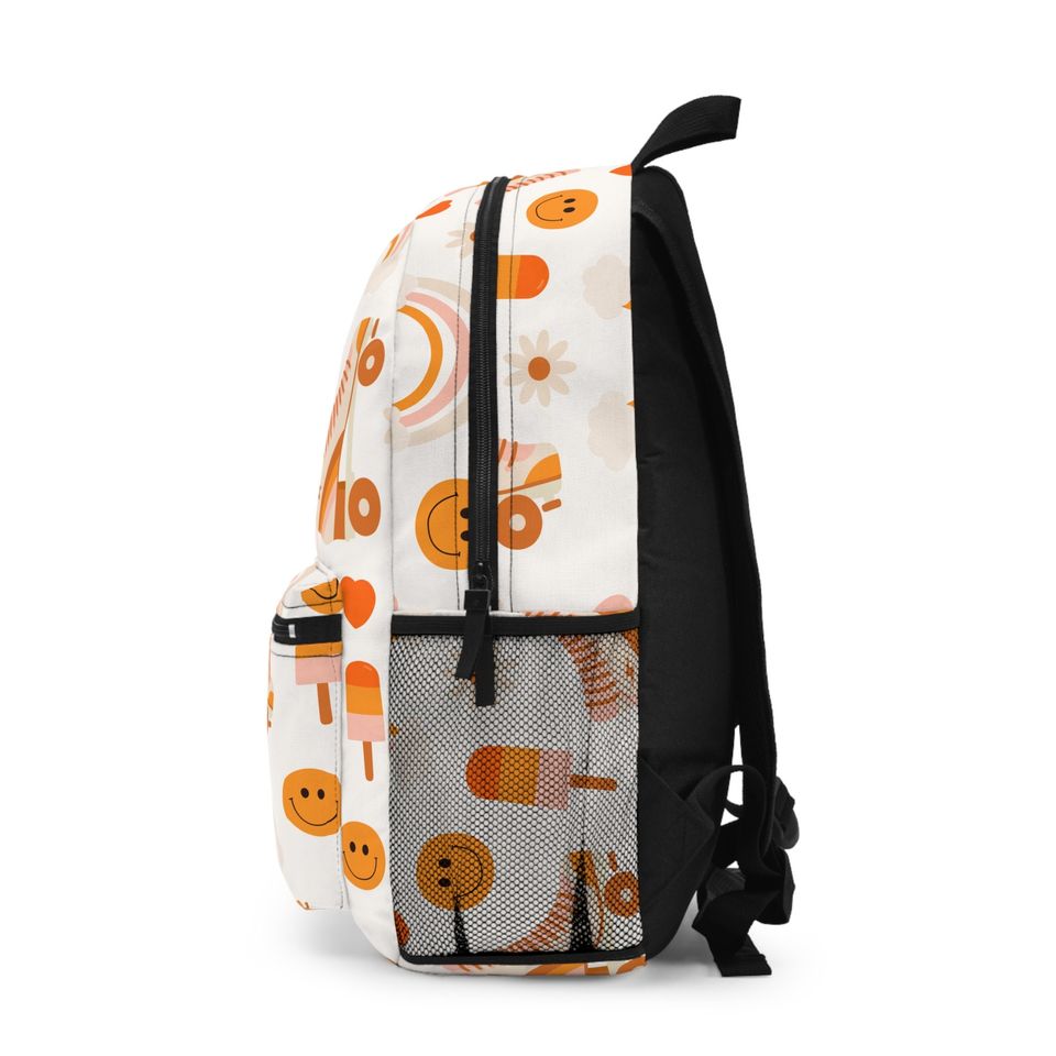 Retro Roller Skate Backpack with Smiley Face and Rainbows