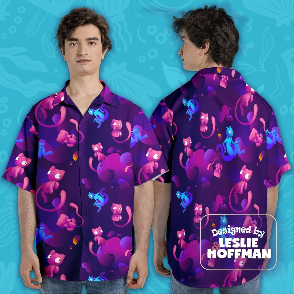 Mew Mewtwo PKM Hawaiian Shirt, Button Up Shirt