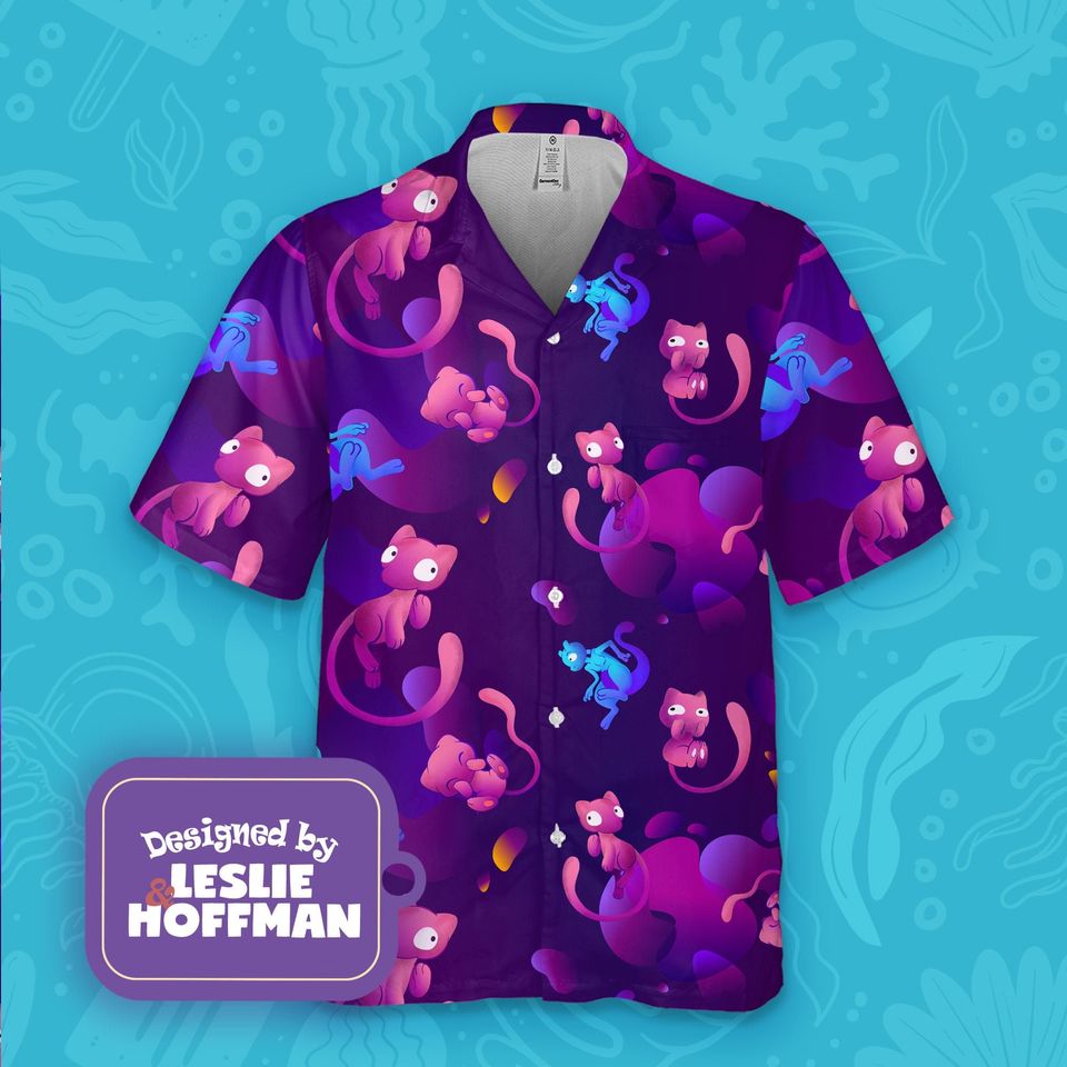 Mew Mewtwo PKM Hawaiian Shirt, Button Up Shirt