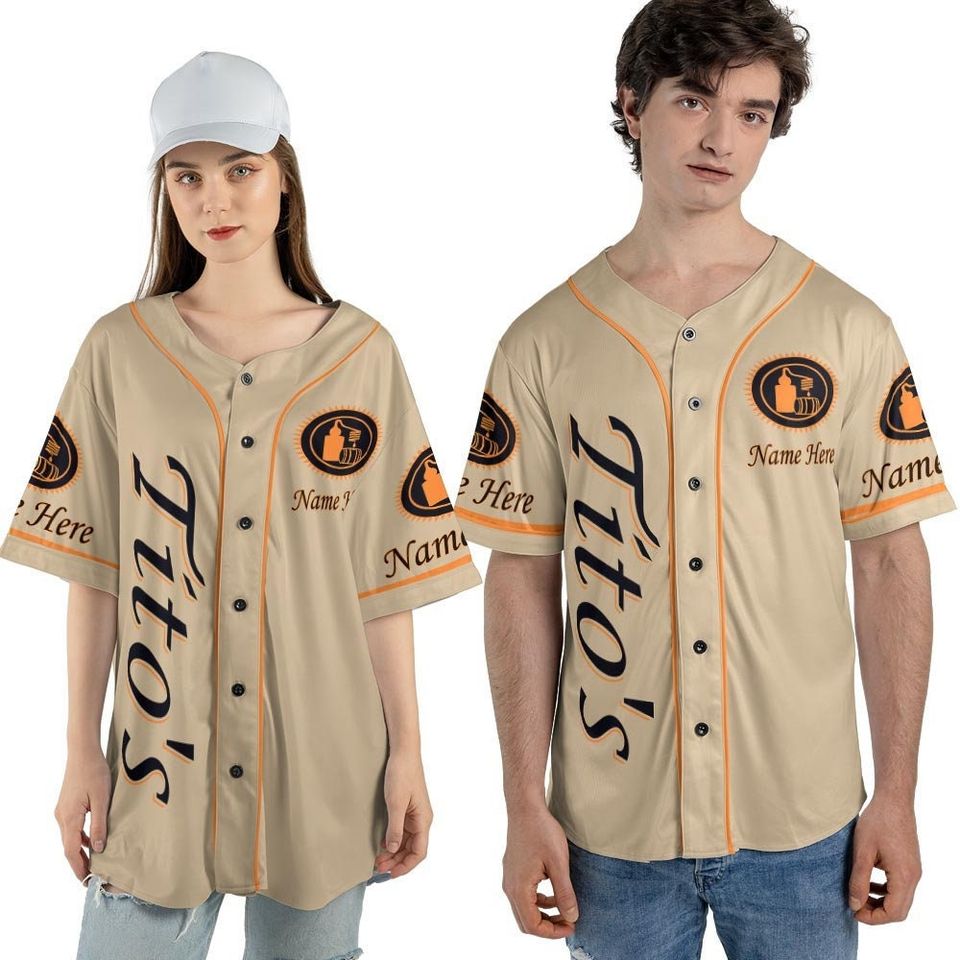 Custom Name Titos Vodka Baseball Jersey, Vintage Beige Titos Vodka Baseball Jersey