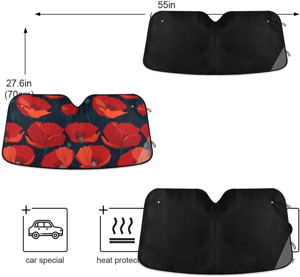 Poppies Flowers Car Sunshade Windshield Sun Shade Sun Shade
