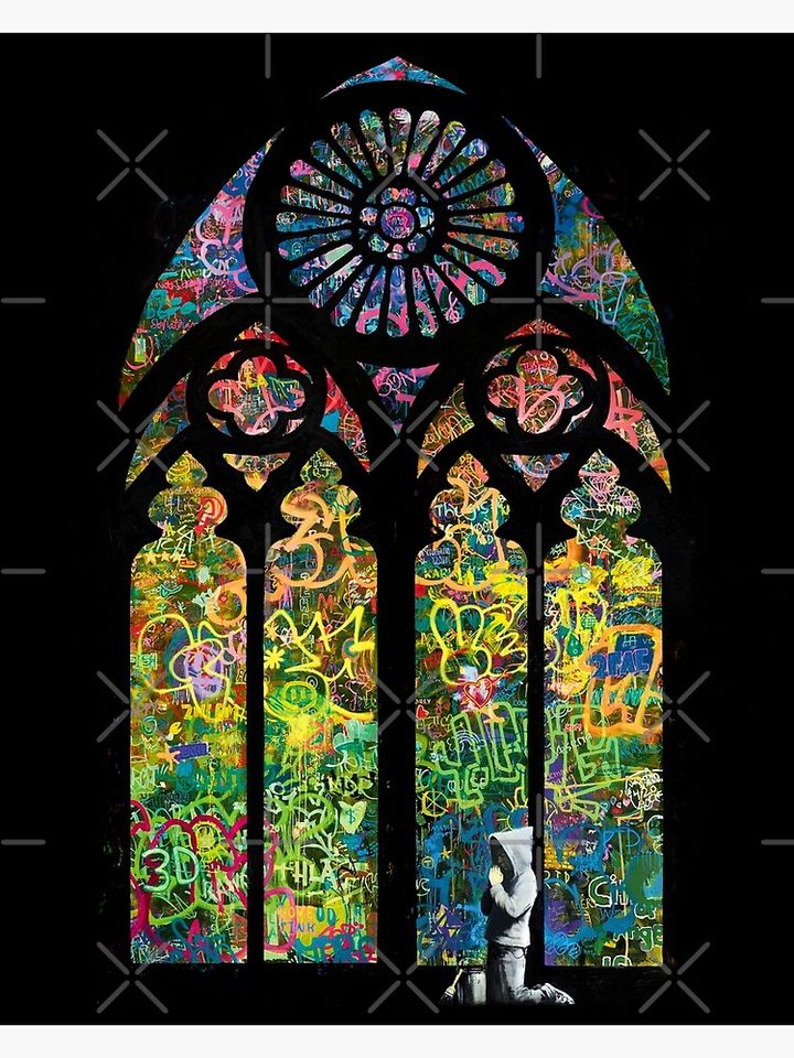 Stained Glass Banksy Graffiti Premium Matte Vertical Poster