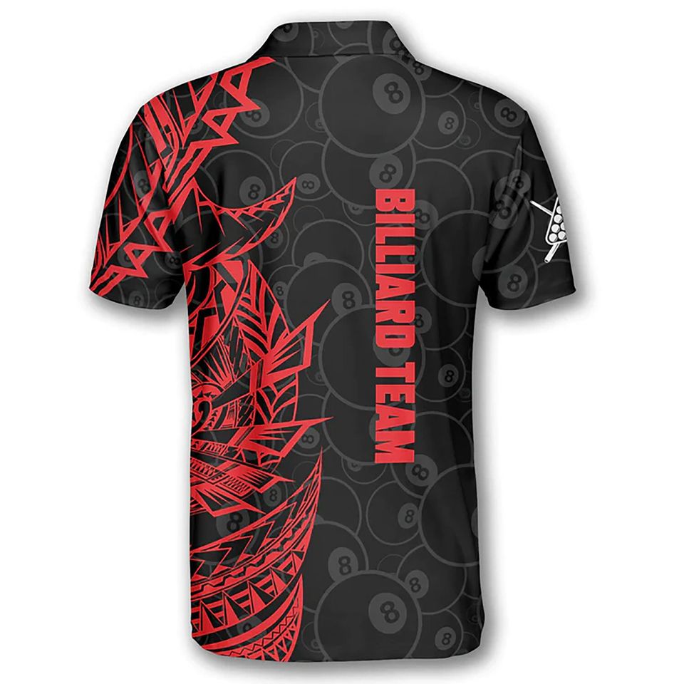 Red Black Tribal Custom Billiard Team Men Polo Shirt