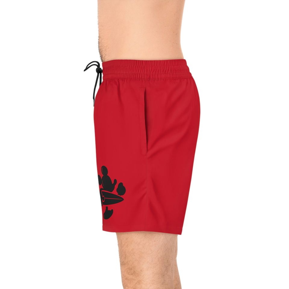 Mickey Mouse with surfboard Men's Mid-Length Swim Shorts
