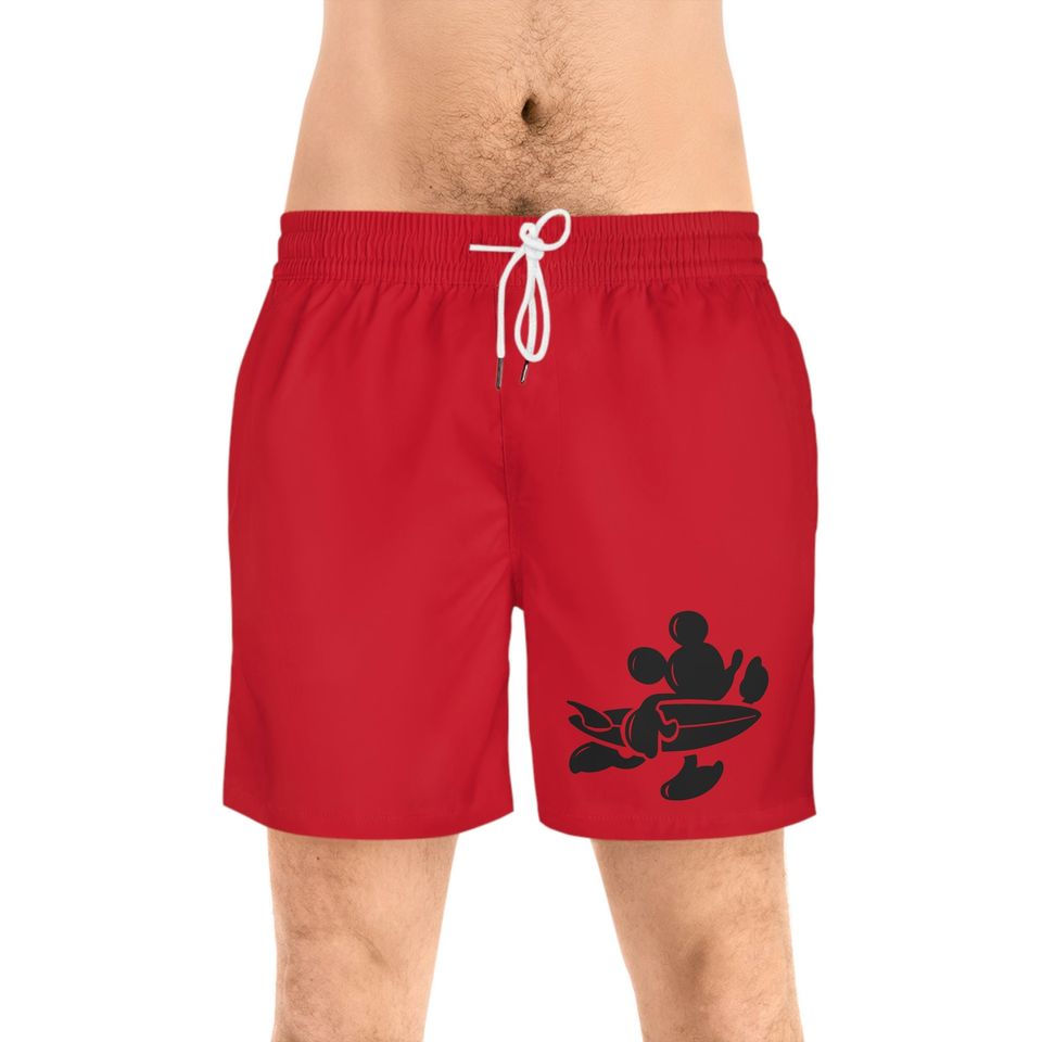 Mickey Mouse with surfboard Men's Mid-Length Swim Shorts