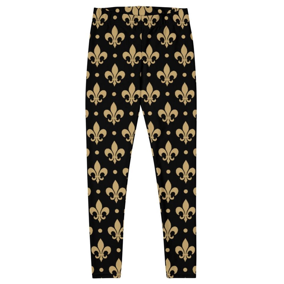 Gold & Black Fleur De Lis Saints Leggings Small Print
