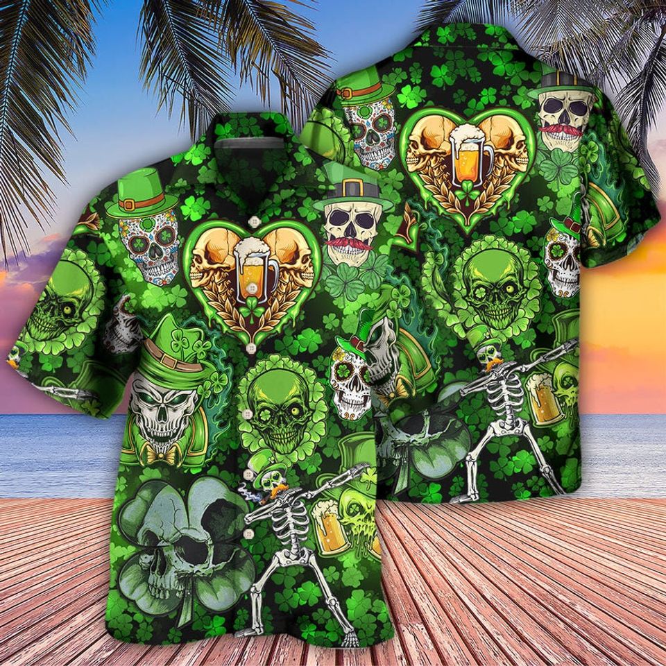 NEW! Skull St Patricks Day Hawaiian Shirt, Skull Patrick Day Hawaiian Shirt