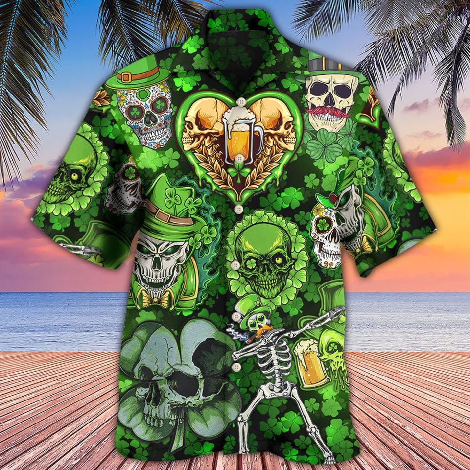 NEW! Skull St Patricks Day Hawaiian Shirt, Skull Patrick Day Hawaiian Shirt