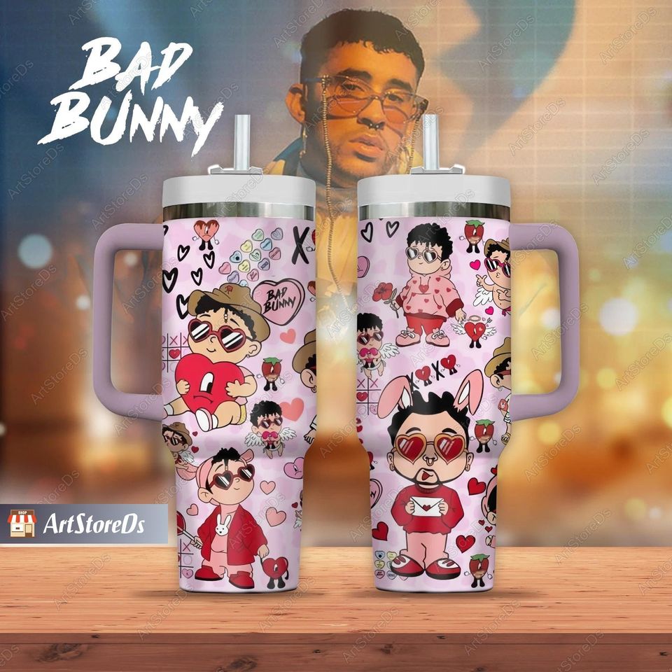 Bad Bunny Tumbler 40oz with Handle