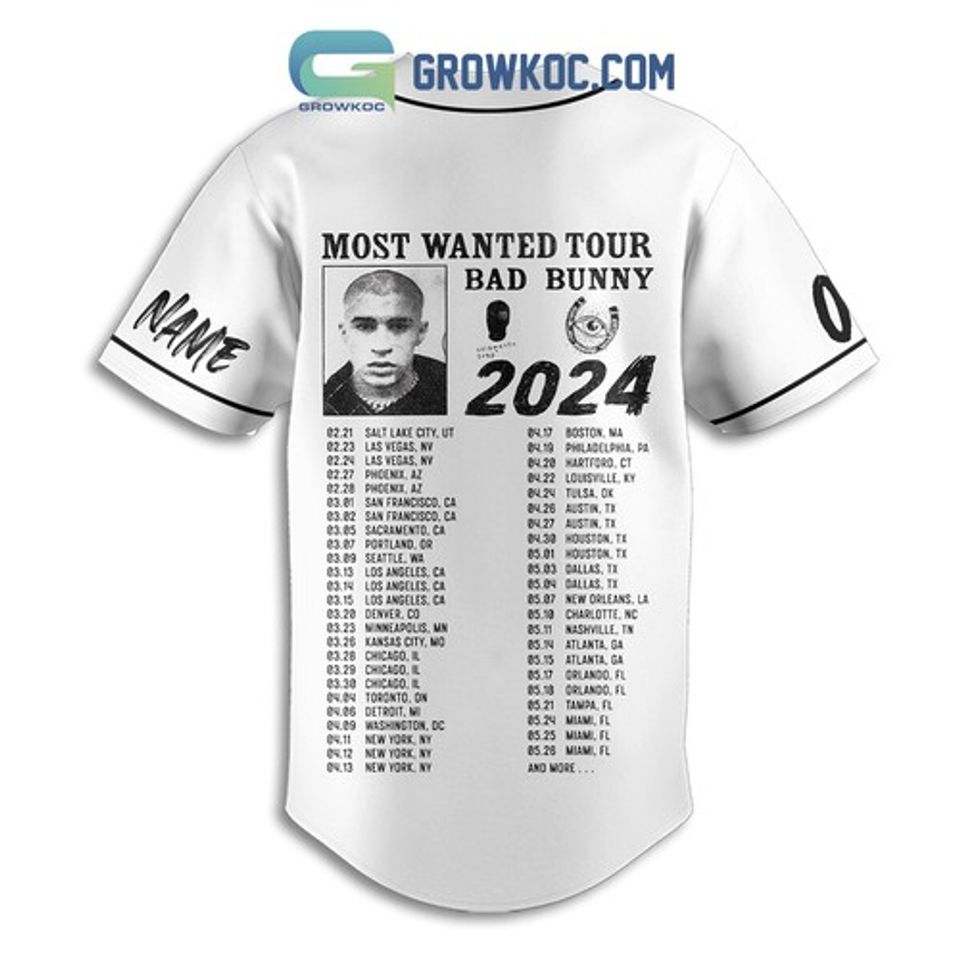 Personalized Bad Bunny Most Wanted Tour 2024 Baseball Jersey