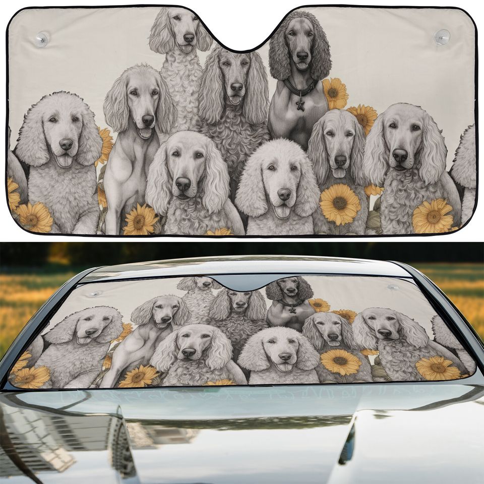 Standard Poodle Happy Team Dogs Sunflowers Car Windshield Sun Shade