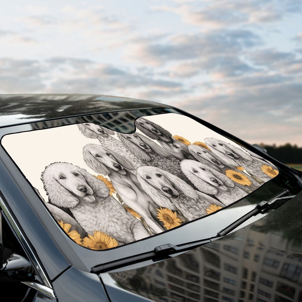 Standard Poodle Happy Team Dogs Sunflowers Car Windshield Sun Shade