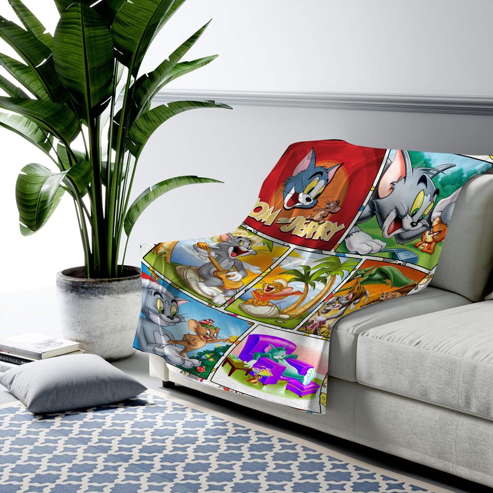 Printed Custom Name Tom and Jerry Blanket Characters Sherpa Blanket