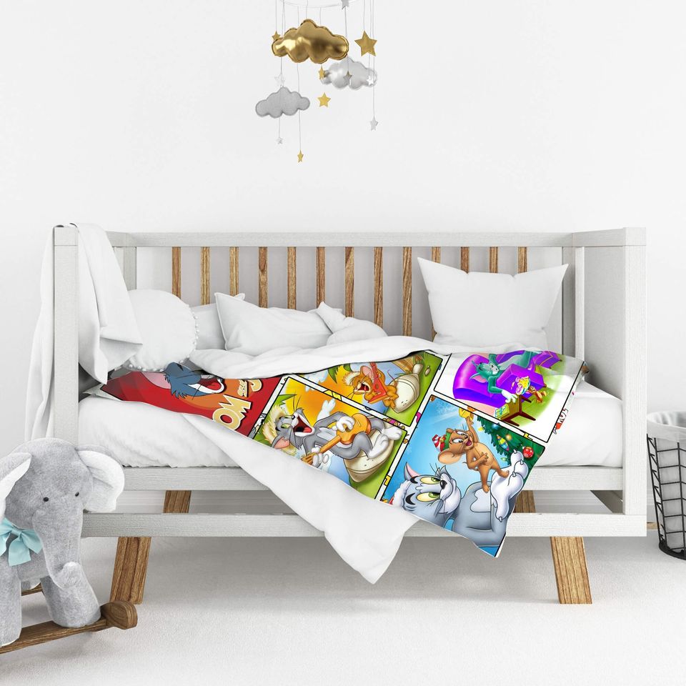 Printed Custom Name Tom and Jerry Blanket Characters Sherpa Blanket