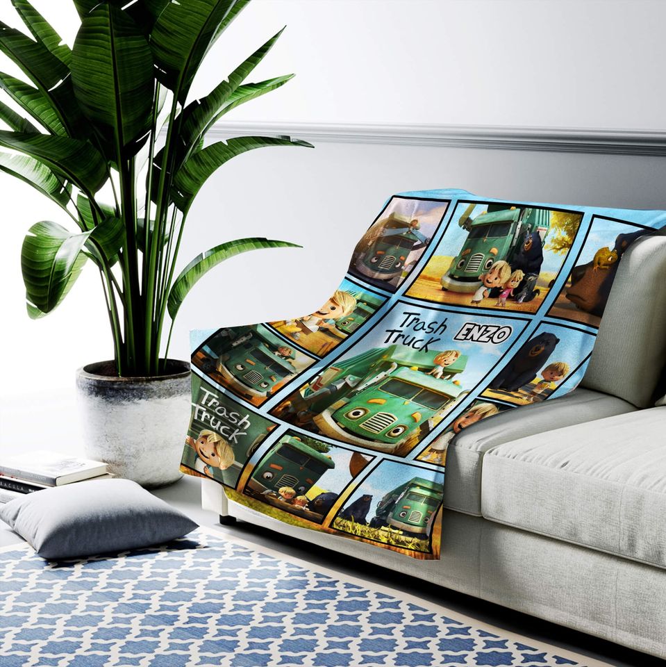 Trash Truck Blanket, Personalized Trash Truck Fleece Blanket
