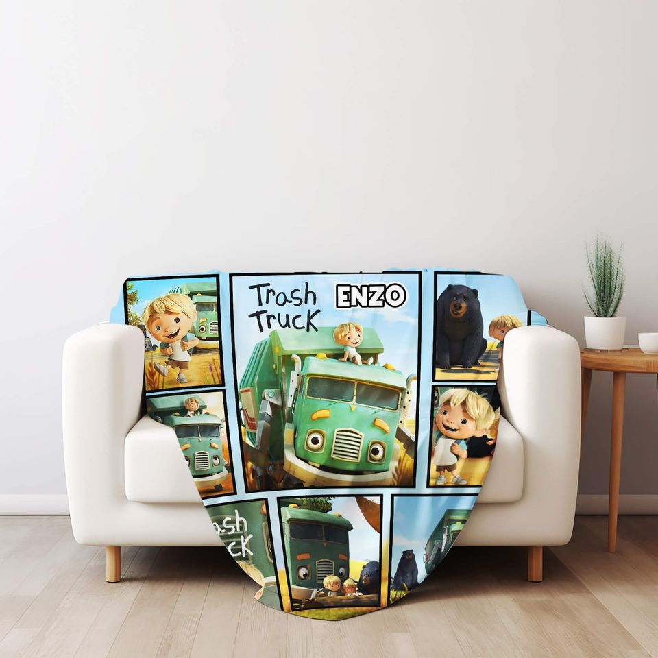 Trash Truck Blanket, Personalized Trash Truck Fleece Blanket