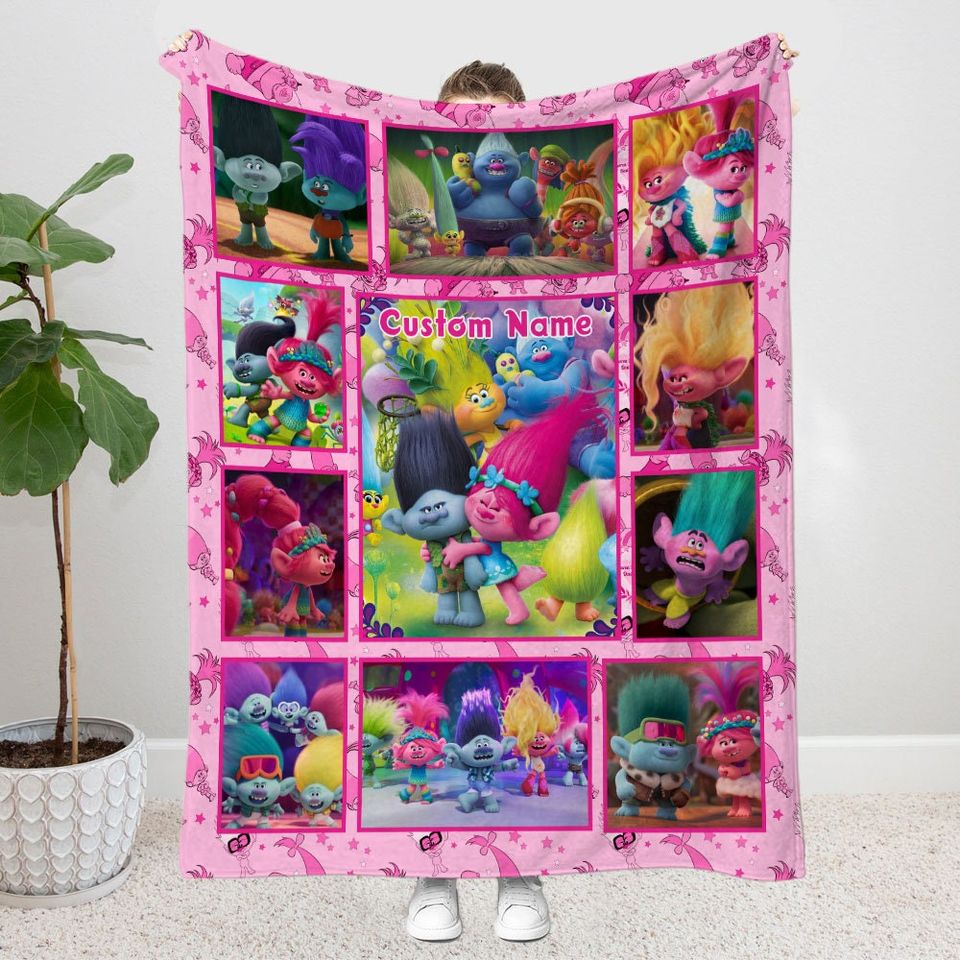 Personalized Name Trolls Blanket, Trolls Birthday Blanket